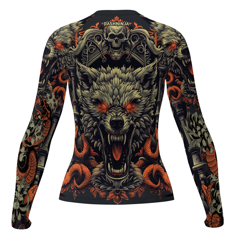 Rashninja Fanged Wolf with Skull Women's Long Sleeve Rash Guard