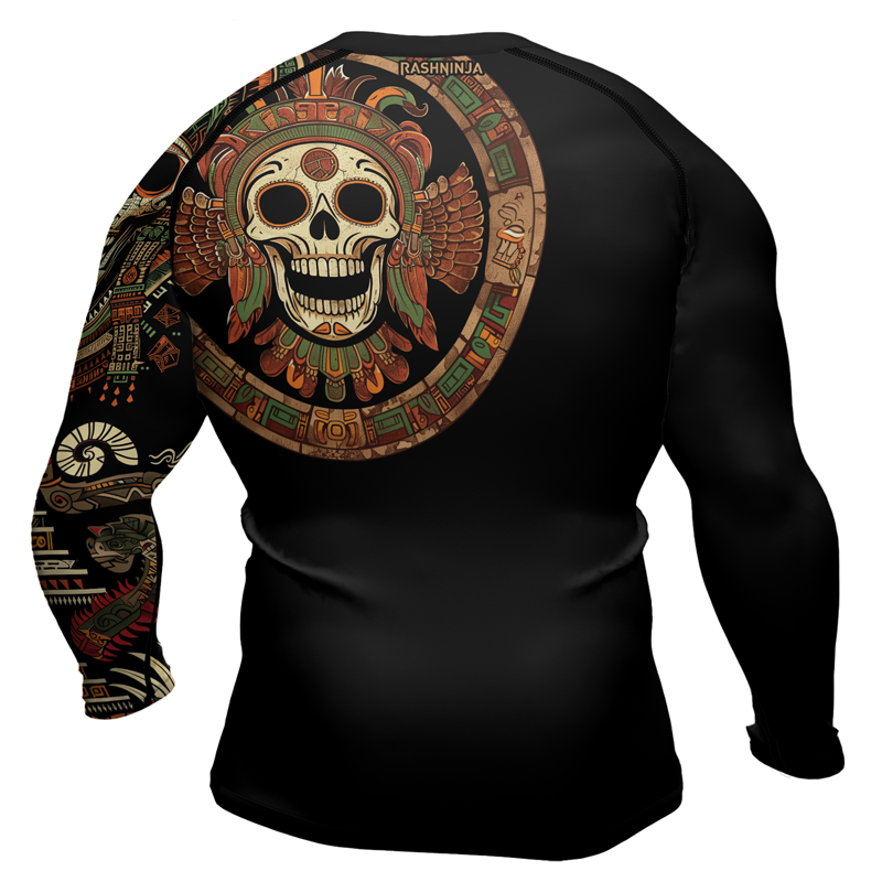 Rashninja Aztec Feathered Skull Men's Long Sleeve Rash Guard