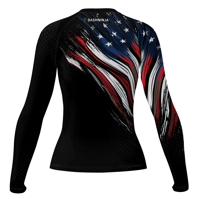 Rashninja Patriotic USA Flag Women's Long Sleeve Rash Guard