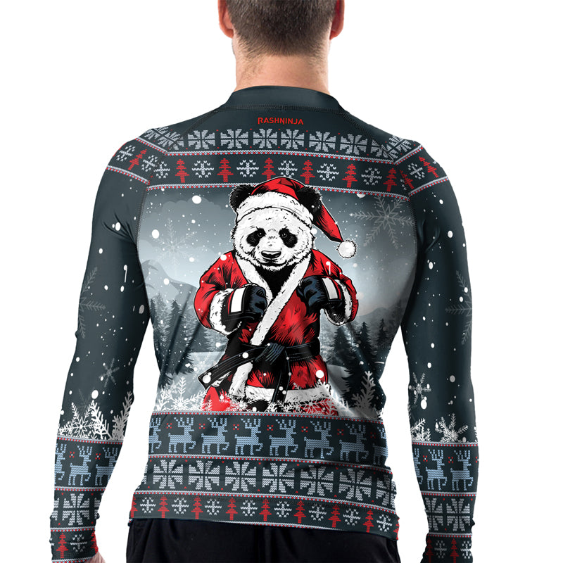 Rashninja Grey Kung Fu Christmas Panda Men's Long Sleeve Rash Guard