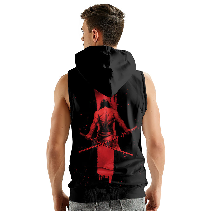 Rashninja Katana Master Samurai Swordplay Men's Sleeveless Hoodie Gym