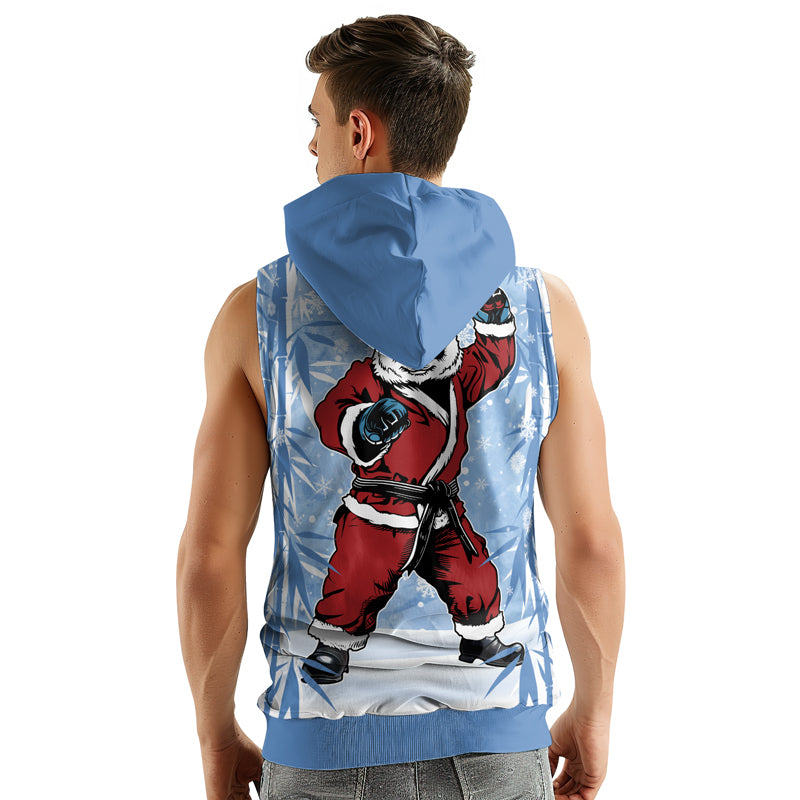 Rashninja Blue Santa Panda Kung Fu Men's Sleeveless Gym Hoodie