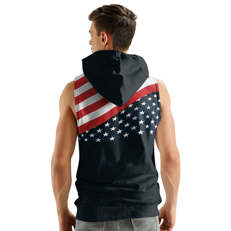 Rashninja Patriotic American Flag Men's Sleeveless Gym Hoodie