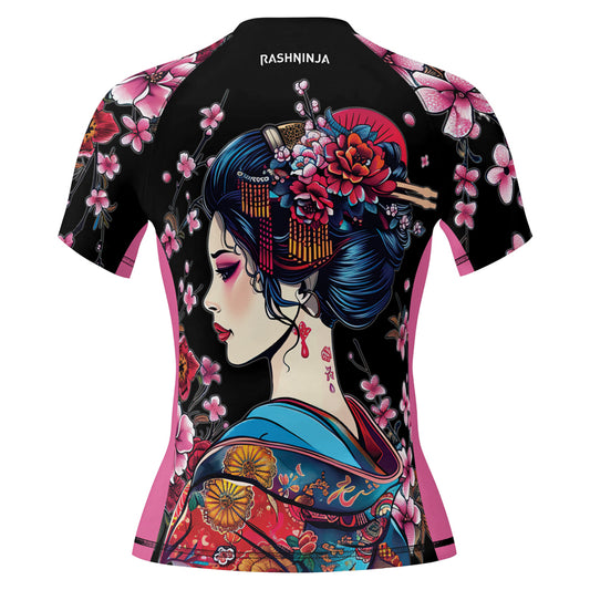 Rashninja Black and Pink Geisha Women's Short Sleeve Rash Guard