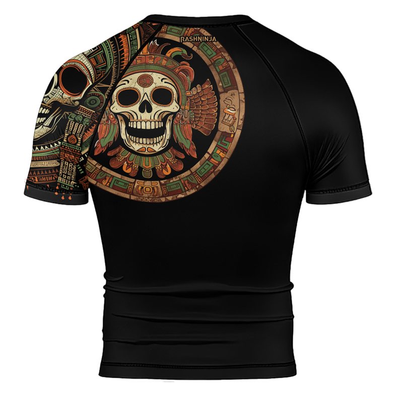 Rashninja Aztec Feathered Skull Men's Short Sleeve Rash Guard