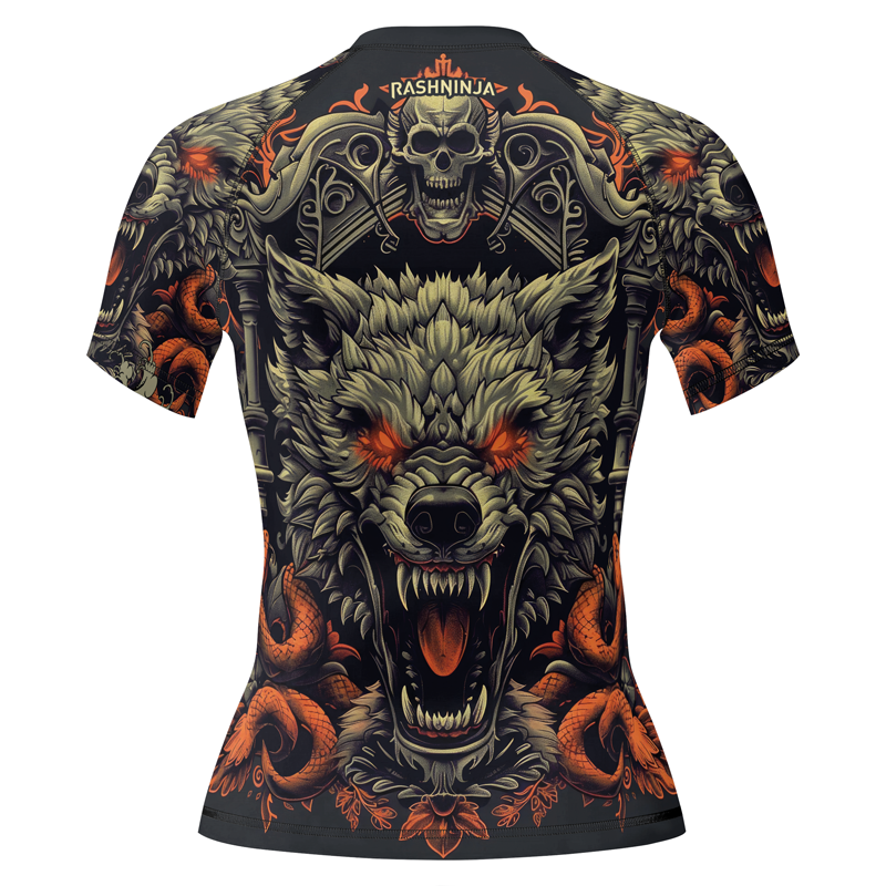 Rashninja Fanged Wolf with Skull Women's Short Sleeve Rash Guard