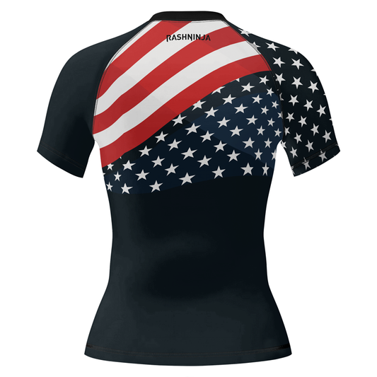 Rashninja Patriotic American Flag Women's Short Sleeve Rash Guard