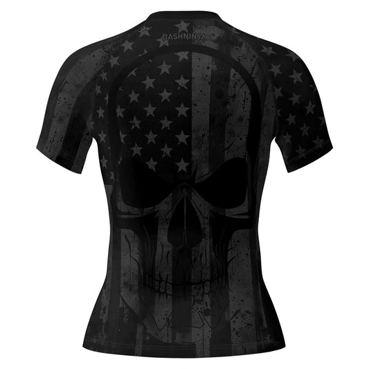 Rashninja Patriotic Skull Flag Women's Short Sleeve Rash Guard