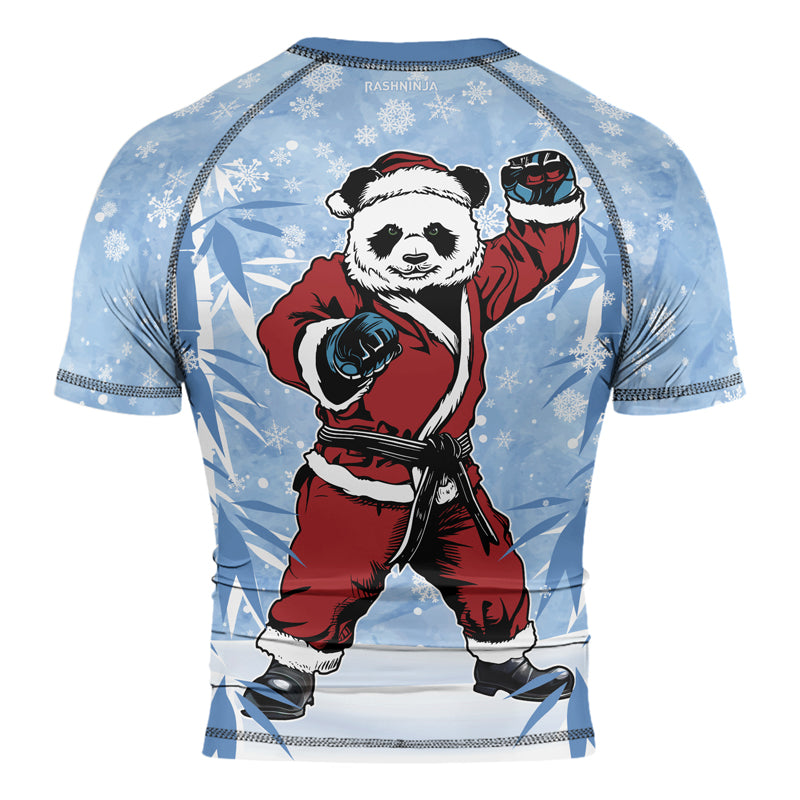 Rashninja Blue Santa Panda Kung Fu Men's Short Sleeve Rash Guard