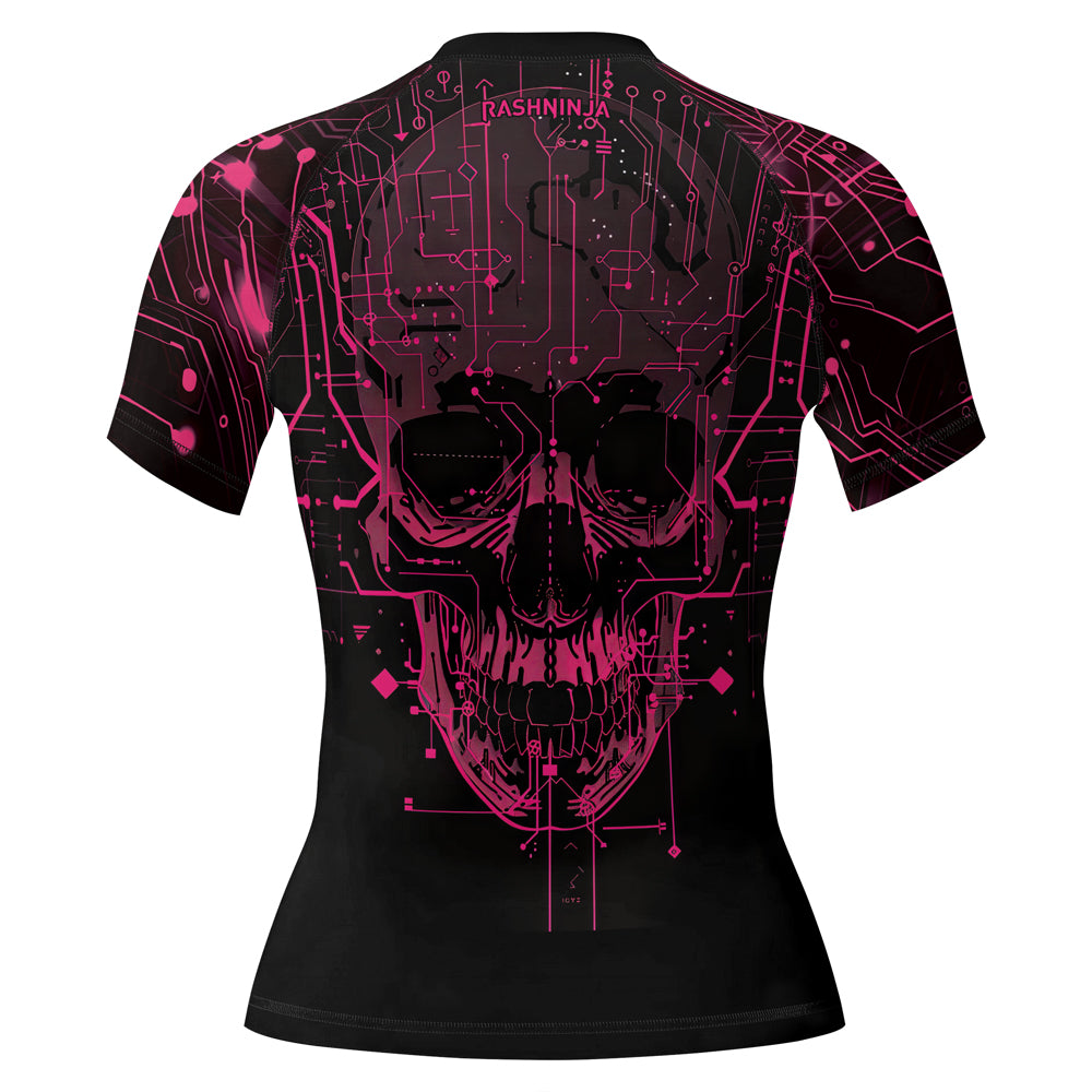 Rashninja Cyber Skull Circuit Red Women's Short Sleeve Rash Guard

