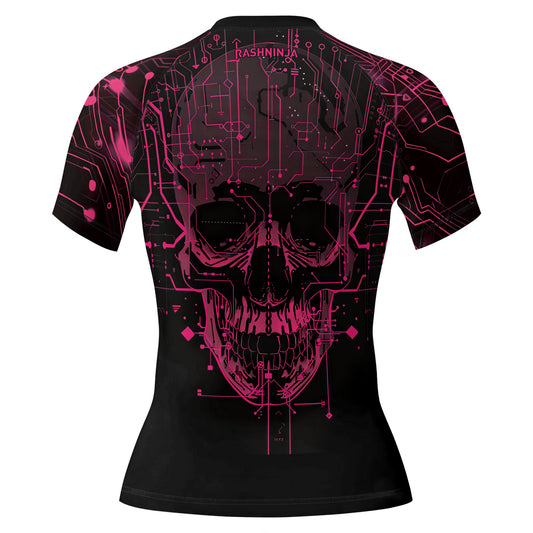 Rashninja Cyber Skull Circuit Red Women's Short Sleeve Rash Guard

