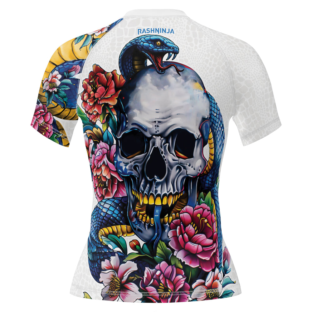 Rashninja Snake Skull Embrace Women's Short Sleeve Rash Guard