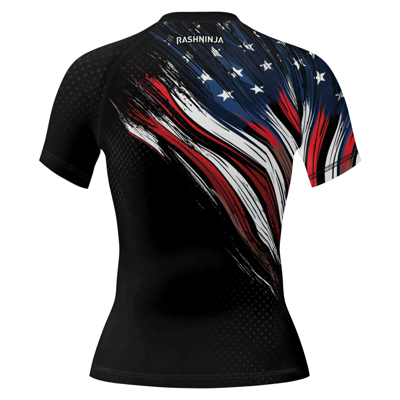 Rashninja Patriotic USA Flag Women's Short Sleeve Rash Guard