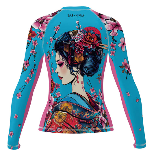 Rashninja Blue and Pink Geisha Women's Long Sleeve Rash Guard