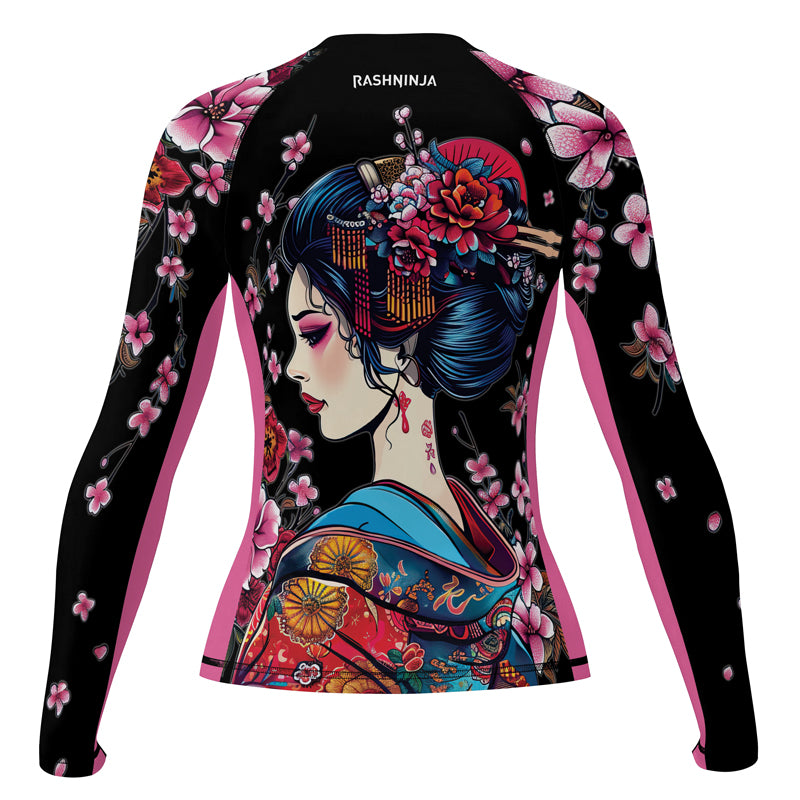 Rashninja Black and Pink Geisha Women's Long Sleeve Rash Guard