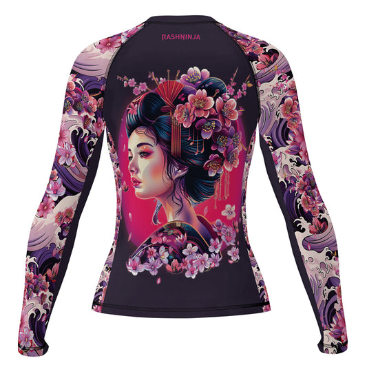 Rashninja Geisha with Sakura Waves Women's Long Sleeve Rash Guard