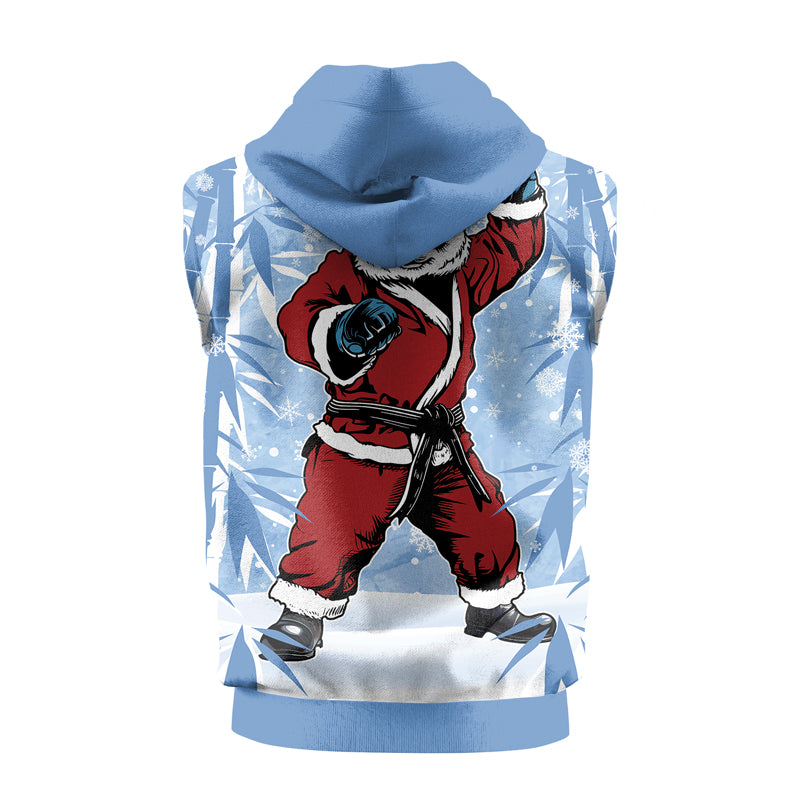 Rashninja Blue Santa Panda Kung Fu Men's Sleeveless Gym Hoodie