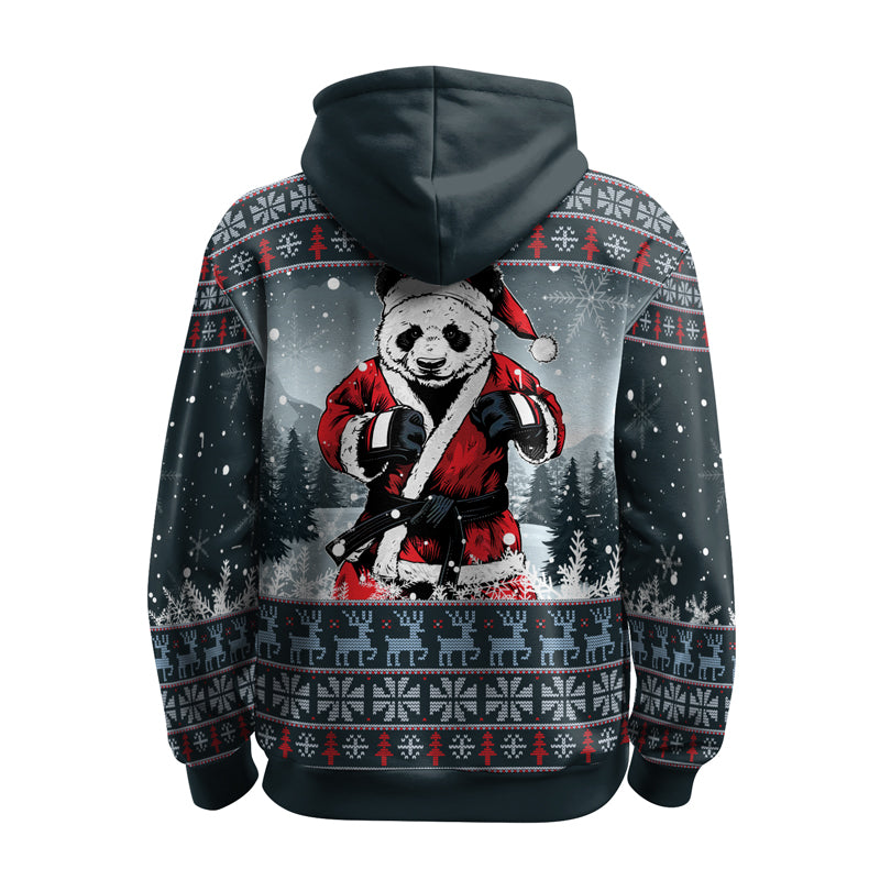 Rashninja Grey Kung Fu Christmas Panda AOP Hoodie