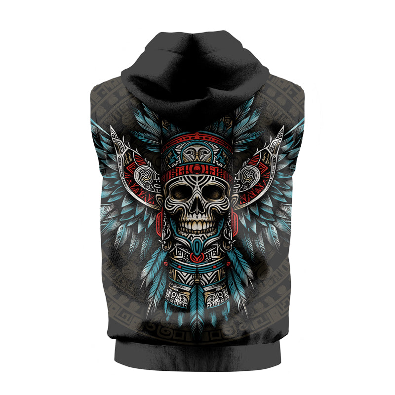 Rashninja Aztec High Chief Skull Sleeveless Hoodie | Sleeveless Hoodie