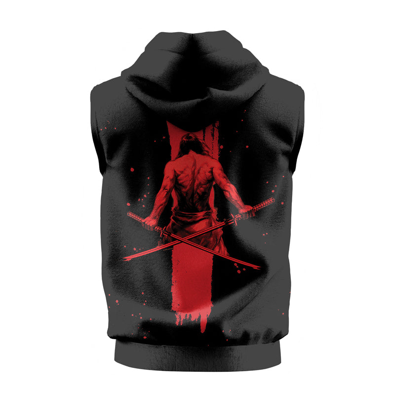 Rashninja Katana Master Samurai Swordplay Men's Sleeveless Hoodie Gym