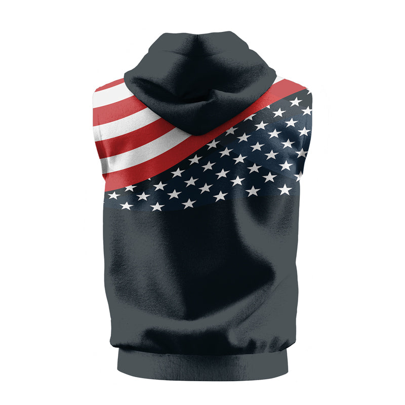 Rashninja Patriotic American Flag Men's Sleeveless Gym Hoodie