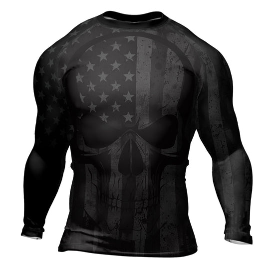 Rashninja Patriotic Skull Flag Men's Long Sleeve Rash Guard