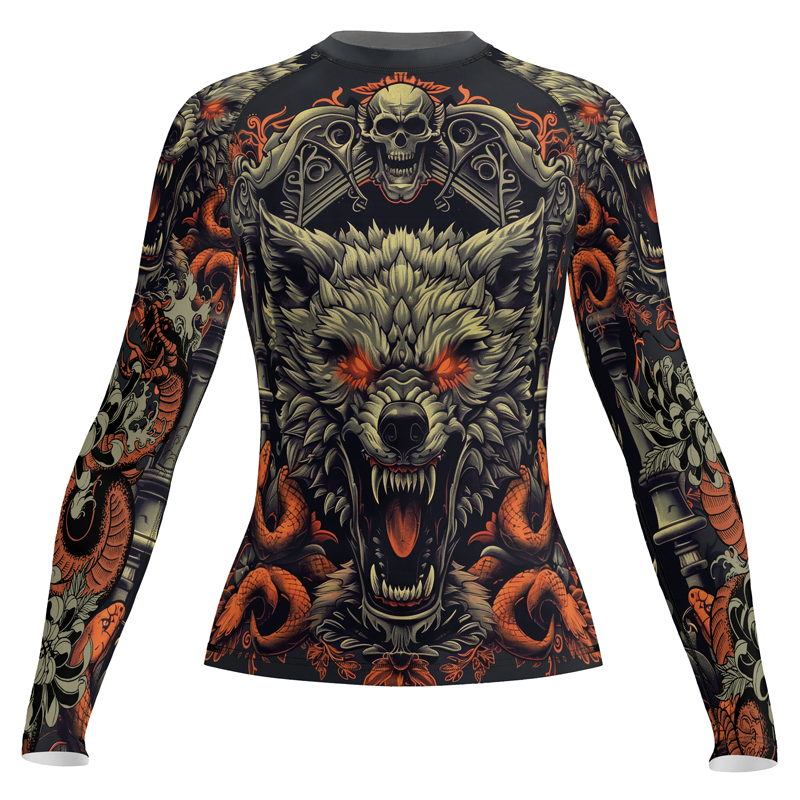 Rashninja Fanged Wolf with Skull Women's Long Sleeve Rash Guard