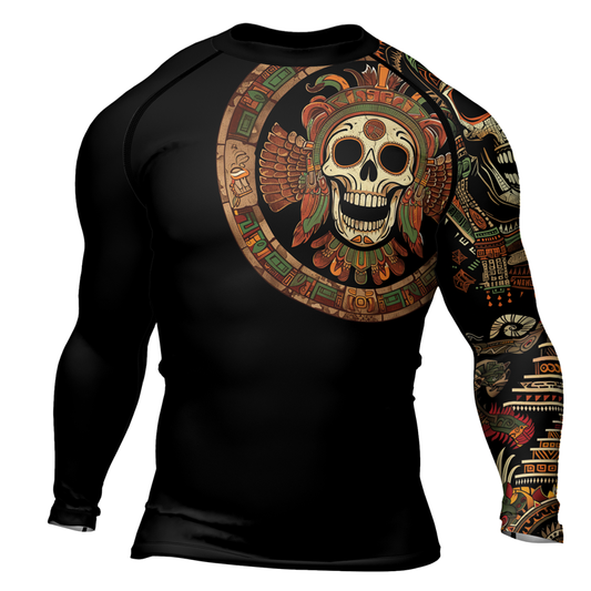 Rashninja Aztec Feathered Skull Men's Long Sleeve Rash Guard