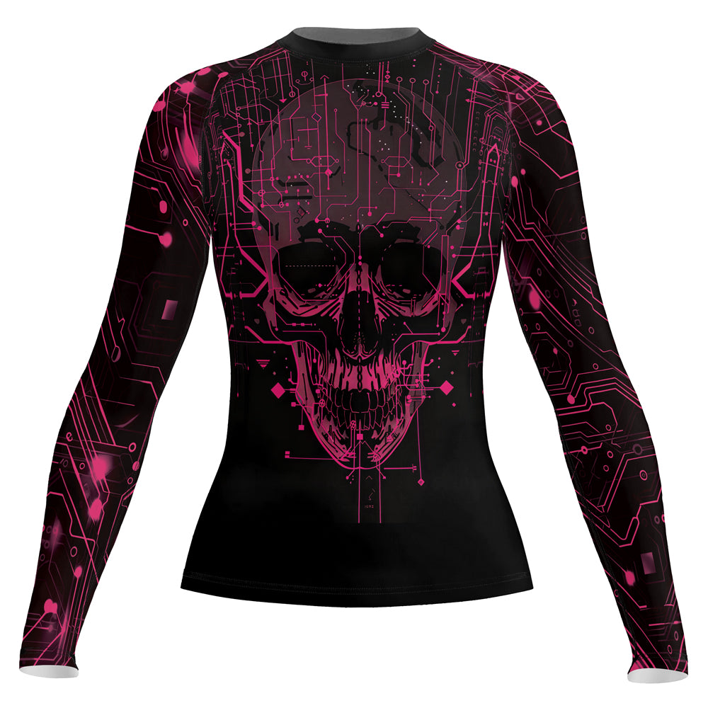 Rashninja Cyber Skull Circuit Red Women's Long Sleeve Rash Guard