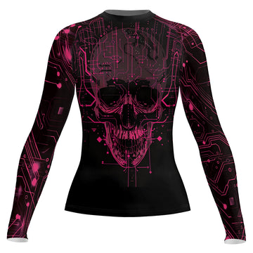 Rashninja Cyber Skull Circuit Red Women's Long Sleeve Rash Guard