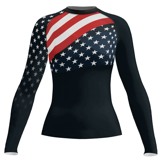 Rashninja Patriotic American Flag Women's Long Sleeve Rash Guard