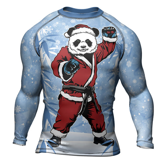 Rashninja Blue Santa Panda Kung Fu Men's Long Sleeve Rash Guard