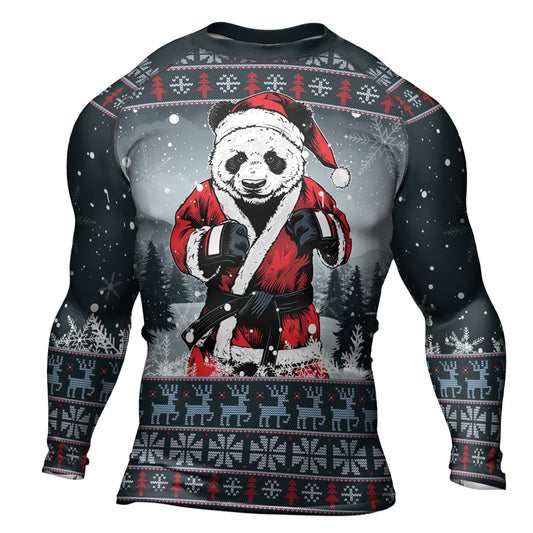 Rashninja Grey Kung Fu Christmas Panda Men's Long Sleeve Rash Guard