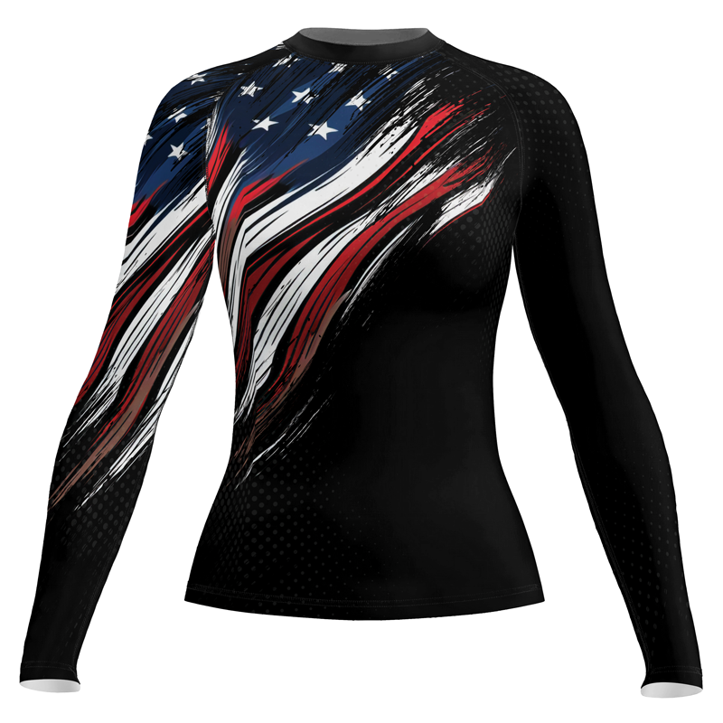 Rashninja Patriotic USA Flag Women's Long Sleeve Rash Guard