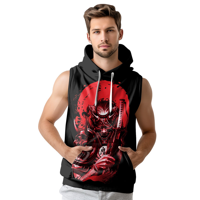 Rashninja Katana Master Samurai Swordplay Men's Sleeveless Hoodie Gym