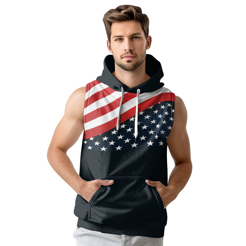 Rashninja Patriotic American Flag Men's Sleeveless Gym Hoodie