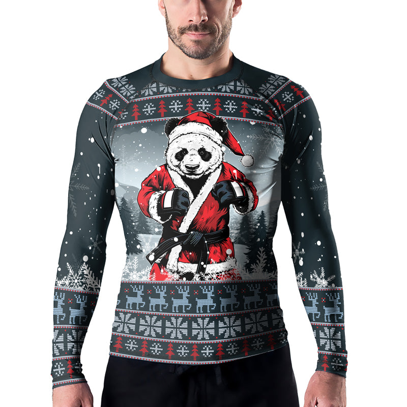 Rashninja Grey Kung Fu Christmas Panda Men's Long Sleeve Rash Guard