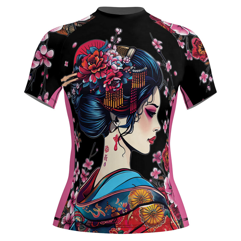 Rashninja Black and Pink Geisha Women's Short Sleeve Rash Guard