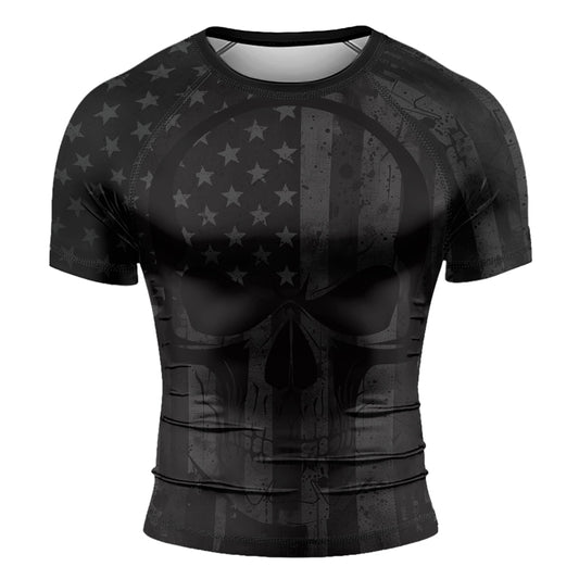 Rashninja Patriotic Skull Flag Men's Short Sleeve Rash Guard
