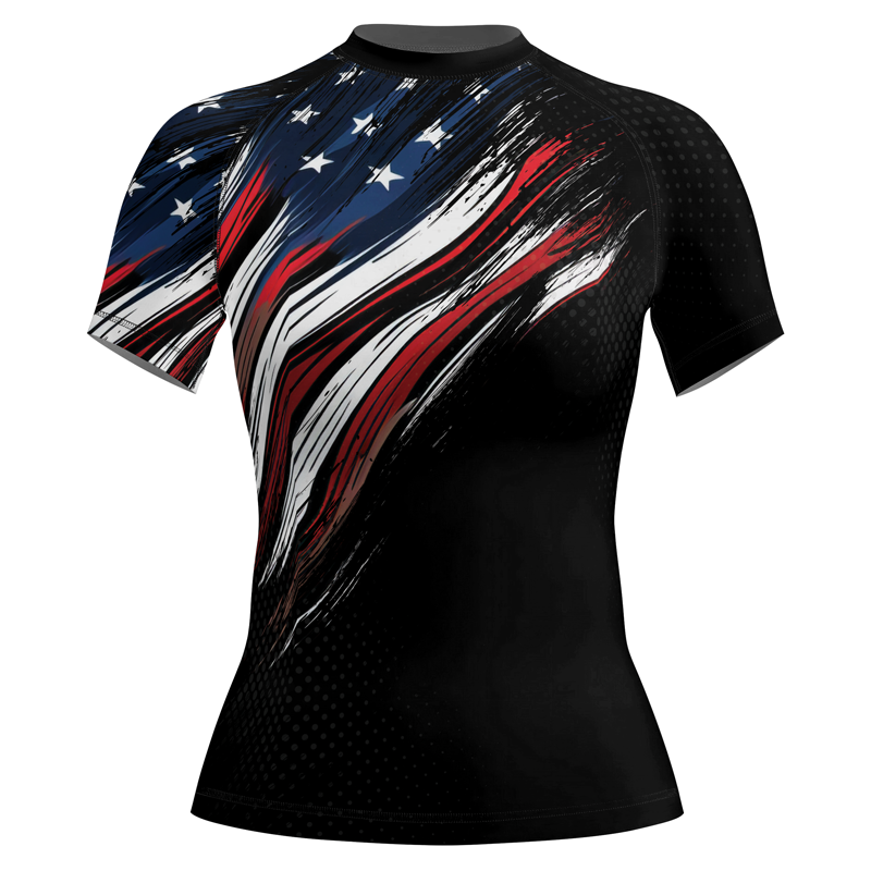 Rashninja Patriotic USA Flag Women's Short Sleeve Rash Guard