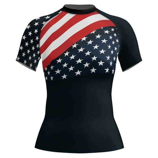 Rashninja Patriotic American Flag Women's Short Sleeve Rash Guard