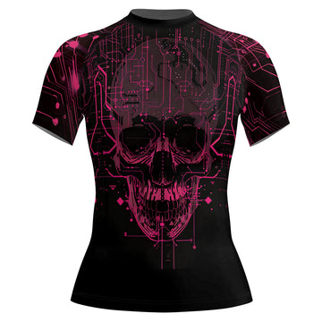 Rashninja Cyber Skull Circuit Red Women's Short Sleeve Rash Guard

