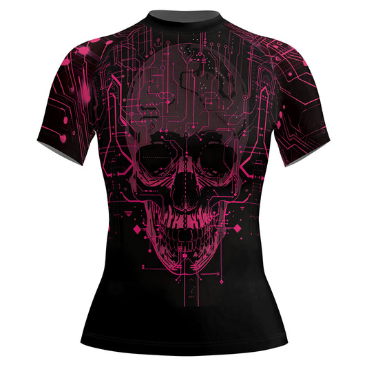 Rashninja Cyber Skull Circuit Red Women's Short Sleeve Rash Guard

