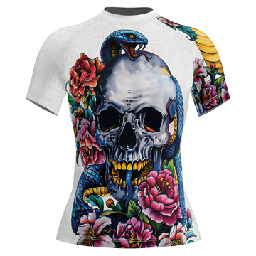 Rashninja Snake Skull Embrace Women's Short Sleeve Rash Guard