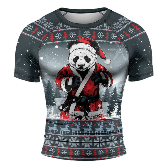 Rashninja Grey Kung Fu Christmas Panda Men's Short Sleeve Rash Guard