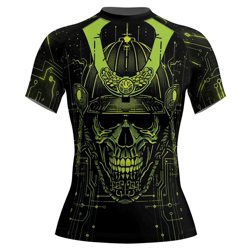 Rashninja Cyber Samurai Circuit Green Women's Short Sleeve Rash Guard

