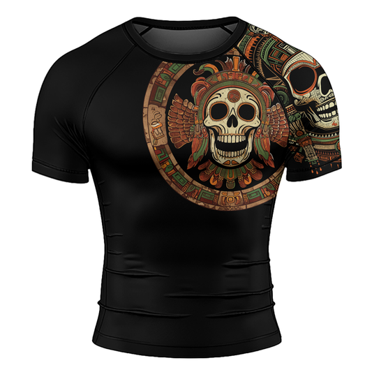 Rashninja Aztec Feathered Skull Men's Short Sleeve Rash Guard