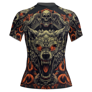 Rashninja Fanged Wolf with Skull Women's Short Sleeve Rash Guard