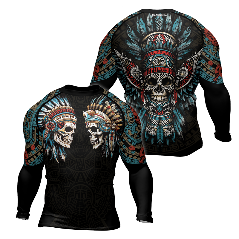 Rashninja Aztec High Chief Skull Men's Long Sleeve Rash Guard