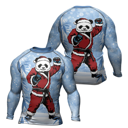 Rashninja Blue Santa Panda Kung Fu Men's Long Sleeve Rash Guard